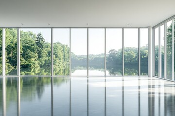 Naklejka premium Modern, spacious interior with expansive views of nature