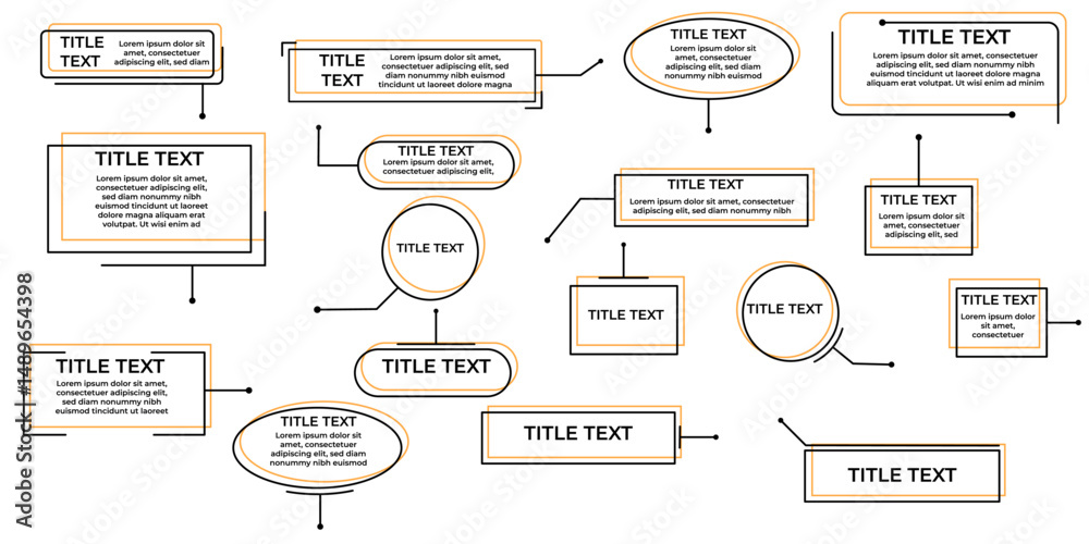 Fototapete Callout titles set black and orange modern design editable text infographic elements rectangles circles lines minimal style isolated on transparency background for presentation and business use