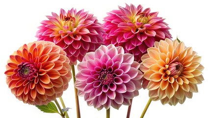 A vibrant arrangement of dahlias in various shades of pink, peach and yellow © Md