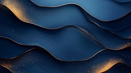 Dark blue abstract curve background with glitter golden lines. Luxury and elegant style template. Modern Simple geometric pattern with space for your text. Suit for cover, poster, advertising