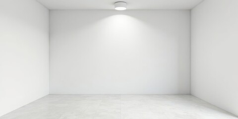 Empty white room with a single light source illuminating a blank wall, ideal for showcasing products or designs.