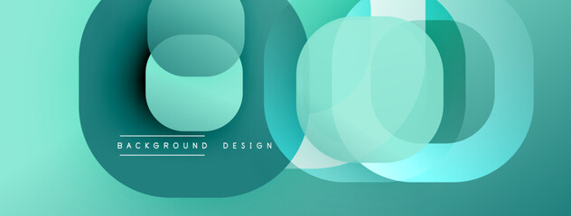 Abstract geometric composition. Overlapping circles create layered visual effect. Teal hues dominate design, offering modern aesthetic.