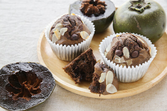 Homemade cupcakes made from Black sapote chocolate pudding fruit