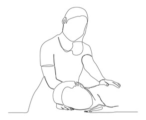 Minimalist single line drawing of a female spa therapist giving a massage to a client. Perfect for visual concepts of health, spa, body care, relaxation etc.