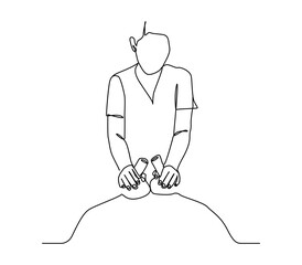 Continuous one line drawing of female massage therapist performing body massage using handheld massage tool. Ideal for spa, fitness, self-care and alternative therapy visuals
