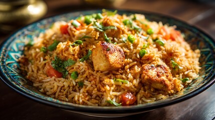 Fototapeta premium High-Resolution Image of Tasty Chicken Biryani in Natural Light