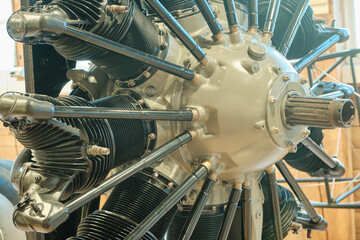 close-up of old aircraft engine design