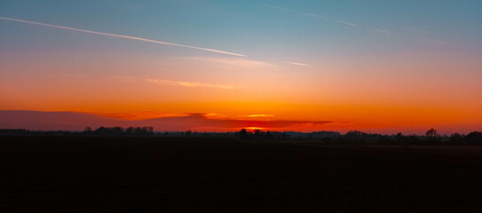 Spring sunset or sundowner seen from near Arbing, Osterhofen, Deggendorf, Bavaria, Germany