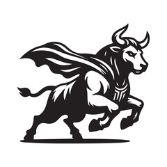 Bull with Flying Cape Logo – Powerful Animal Emblem in Vector Style