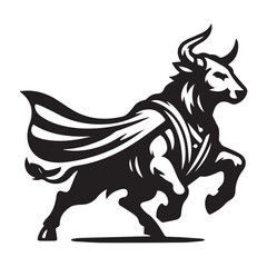 Fototapeta premium Dynamic Bull Logo in Motion – Caped Animal Symbol Vector Illustration