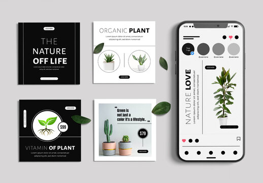 Plant Social Media Post Template Organic Garden and Nature Lover