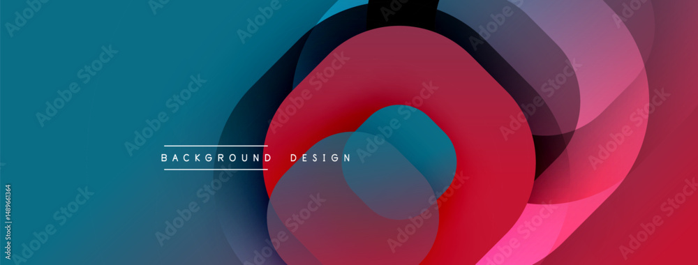 Poster Abstract fluid shapes overlap, creating vibrant color gradients. Modern design elements suggest motion, energy, dynamism. Teal background complements red, purple hues.