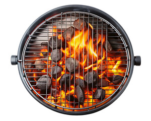 grill and fire coals top view isolated on white background, PNG
