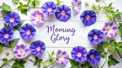Fototapeta premium Blooming Beauty A Stunning Collection of Morning Glory Flowers on White Wood