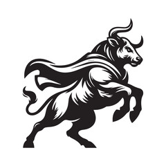 Dynamic Bull Logo in Motion – Caped Animal Symbol Vector Illustration