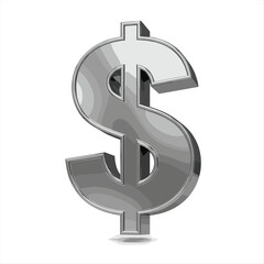 Silver US dollar currency symbol isolated on white background