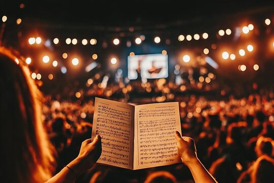 Sheet music held up at concert