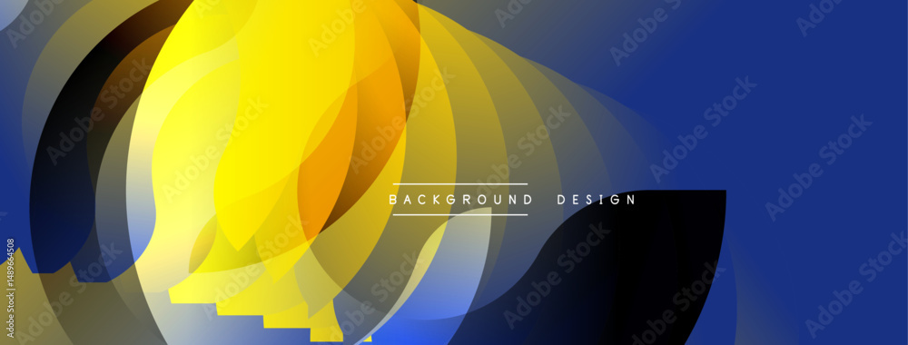 Poster Abstract design features vibrant overlapping petals. Yellow, blue, brown hues create dynamic composition. Modern aesthetic, suitable banner or backdrop.