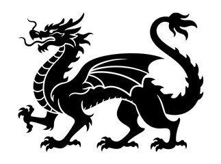 Black Dragon Silhouette – Fantasy Creature Illustration