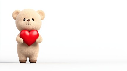 Fototapeta premium Adorable Beige Teddy Bear Holding a Red Heart Against a White Background