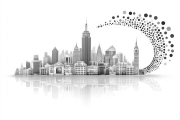 Fototapeta premium a minimalist icon of population density with dots growing thicker over a city silhouette