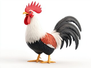 Fototapeta premium Blocky Rooster Illustration Red, White and Black Pixelated Bird on White Background