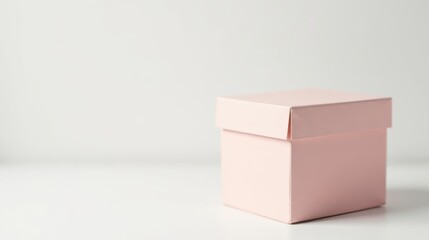 Fototapeta premium A delicately pale pink gift box sits on a pristine white surface, ready for a special occasion