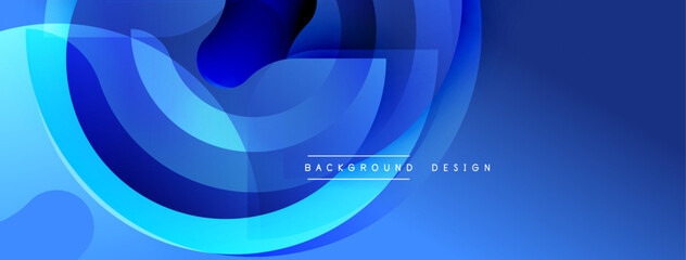 Abstract blue waves create dynamic background. Smooth gradients, flowing shapes suggest movement, modern design elements present.