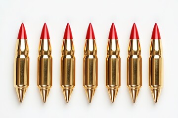 Seven Gold-Coated Bullet Casings with Red Tips