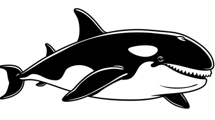 Naklejka premium 95. Cartoon orca with a friendly smile, illustrated in thick black line art with clean outlines