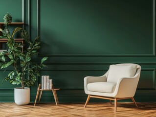 Modern Interior Design Presents a Classic Armchair in a Green Space