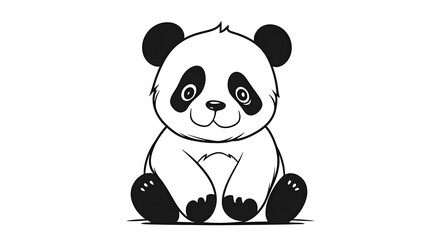 Naklejka premium 4. Cute panda sitting and waving, drawn with simple bold black outlines and no shading for a children s coloring book on a white background
