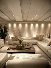 A modern living room with a refined and elegant aesthetic