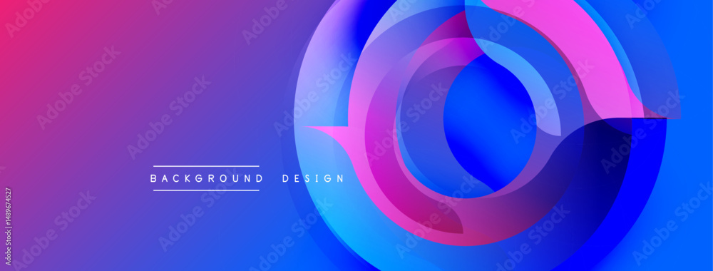 Poster Abstract vibrant design features overlapping circles. Gradient transitions from purple to blue create dynamic visual effect. Text reads background design.