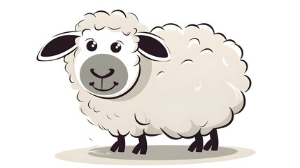 19. Cartoon sheep with a fluffy body and happy face, outlined in thick black lines with no shading on a white background