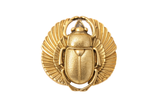 PNG Ancient egyptian golden scarab beetle amulet with intricate wing design