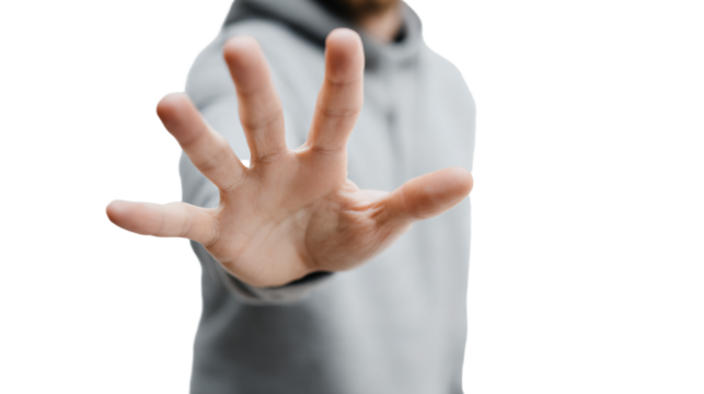 a man is holding his hand out in a gesture