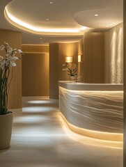 Modern architectural design showcasing a luxurious hotel front desk
