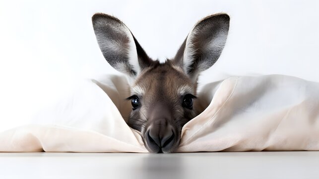33. Baby kangaroo peeking out of a pouch, outlined in thick black lines with a joyful face on a white background