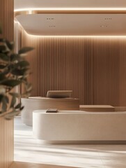 A wooden reception area featuring modern design and elegance