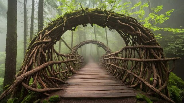 Misty Forest Root Bridge Pathway