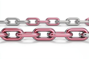 Obraz premium Interlinked Silver and Pink Chain Links on a White Background