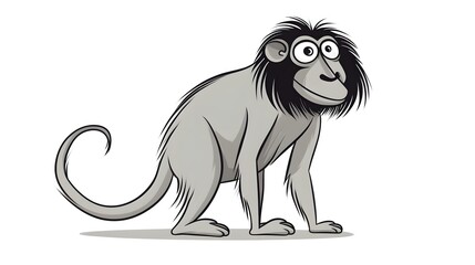 69. Cartoon baboon with a funny face and simple tail, illustrated in bold black lines with no shading