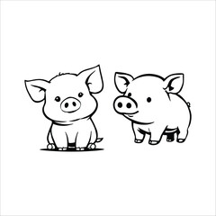 Cute pig vector illustration adorable piglet cartoon drawing farm animal design for kids coloring page art