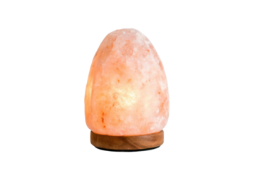 PNG Himalayan salt lamp glowing on wooden base