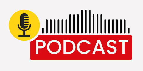 Podcast Graphic with Microphone and Sound Waves for Audio Content