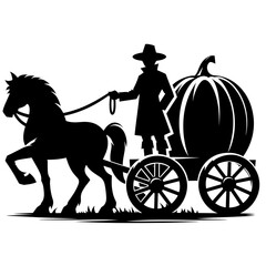Halloween coach with giant pumpkin and horse