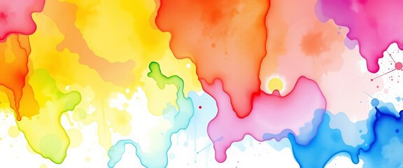 Obraz premium Vibrant rainbow watercolor wash, fluid gradients, splashes & stains on white, flow, dreamy