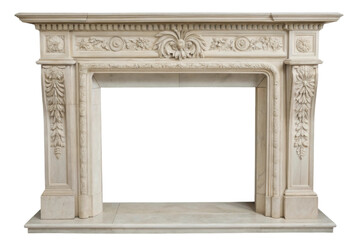 Obraz premium PNG Ornate white marble fireplace with intricate floral carvings