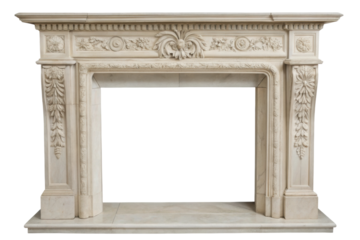 PNG Ornate white marble fireplace with intricate floral carvings